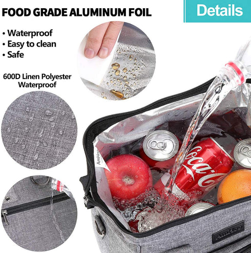 AmHoo Lunch Bag for women Lunch Boxes Insulated Leak-proof Meal Prep Cooler Tote Bag Double YKK Zippers Waterproof Pink
