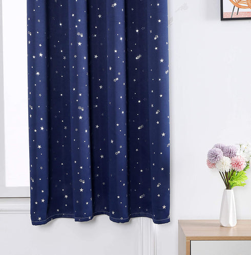 Autumn Dream Navy Blue Star Kids Blackout Curtains Panels for Bedroom, Grommet Top Starry Sky Kids Curtains for Nursery, Living Room (52by63inch)