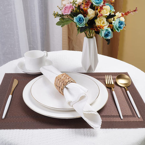ATTAONE 12pcs Round Woven Napkin Ring, Water Hyacinth Napkins Holder, Handmade Braided Natural Napkin Rings, Christmas, Thanksgiving, Birthday Party Decorations and Everyday Life