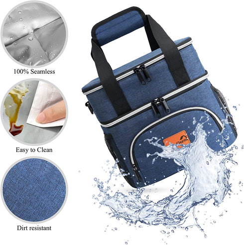 ExtraCharm Insulated Lunch Bag for Men Women Adult, Dual-Compartment Large Lunch Box Reusable Lunchbox Cooler for Work Office Picnic