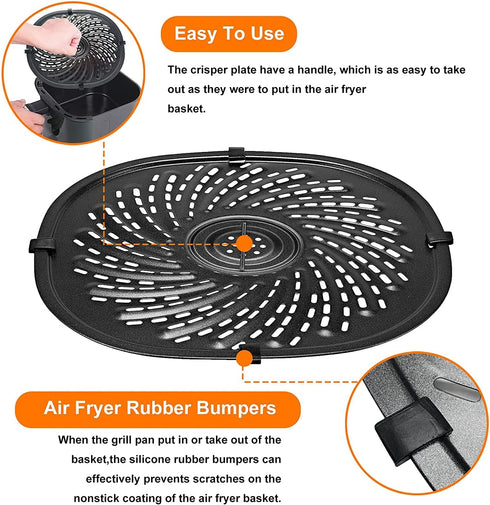 Air Fryer Grill Pan For 7QT Power XL Gowise Air Fryers, Premium Nonstick Coating Crisper Plate, Air Fryer Replacement Parts Tray, Air Fryer Racks with Rubber Feet, Dishwasher Safe