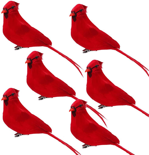 ANECO 6 Packs Artificial Cardinal Red Bird 5.5 Inch Christmas Clip-on Cardinal Christmas Tree Wreath Ornament Decorations