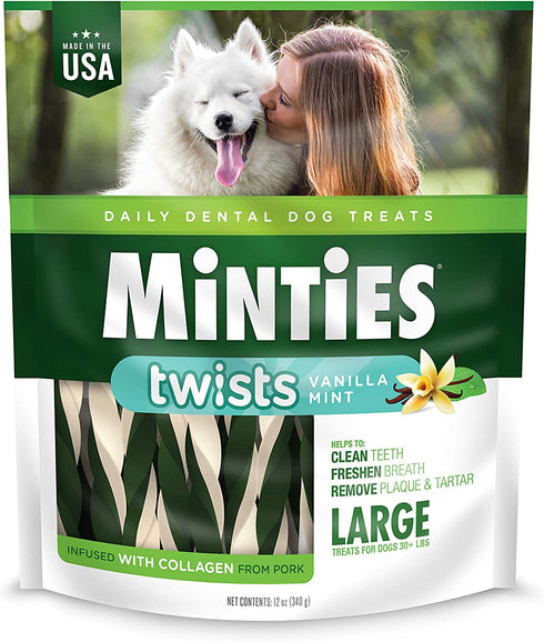 Minties Twists VetIQ Dog Dental Bone Treats, Dental Chews for Medium/Large Dogs (Over 40 Lbs), 20 Count
