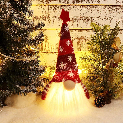 XAMSHOR Handmade Christmas Gnome Tomte with Light, Plush Elf Scandinavian Santa with Bendable Nordic Hat for Home Table Decorations Gift Set of 2, 11.8x5.5 inches
