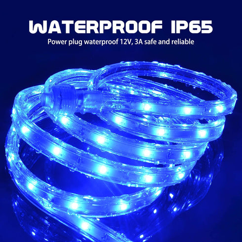 GUOTONG 50ft/15m Plug in LED Rope Lights,Outdoor Blue IP65 Waterproof Strip Lights Cuttable Connectable,Power Socket Connector Fuse Holder, Indoor/Outdoor Use, Ideal for Backyards, Decorative Lighting