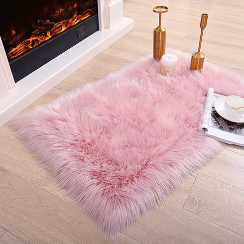 Fulie Ultra Soft Rug Faux Sheepskin Fur Area Rug, Pink Fluffy Shag Rug for Girls Bedroom Bedside Floor Carpets, Fuzzy Plush Rugs for Sofa Living Room Indoor Home Decor, 2x3 Feet