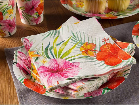 Hawaiian Luau Dinnerware Set, Tropical Party Supplies (Serves 24, 144 Pieces)