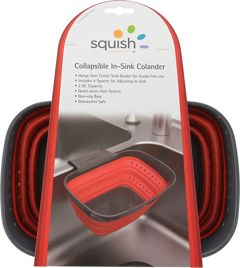 Squish 2 Quart Over The Sink Arm Collapsible Colander - Red & Gray