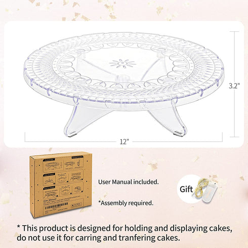 NWK 12inch Lighted Clear Cake Stand Plate Holder with String Lights Fit for 6inch, 8 inch, 10 inch, 12 inch Cakes for Wedding Birthday Thanksgiving Christmas New Year Party
