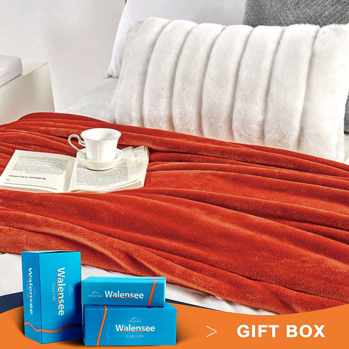 Walensee Fleece Blanket Plush Throw Fuzzy Lightweight (Twin Size 60x80 Orange) Super Soft Microfiber Flannel Blankets for Couch, Bed, Sofa Ultra Luxurious Warm and Cozy for All Seasons