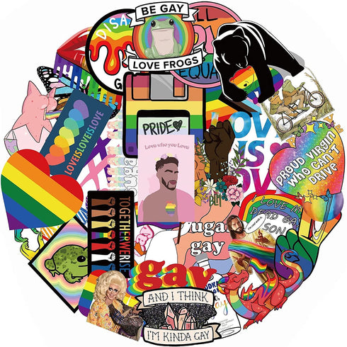 Gay Pride Stickers,50 PCS Gay Love Stickers,Rainbow Stripe Stickers for LGBT,Bright Technicolor Vinyl Waterproof Stickers for Laptop,Water Bottles,Luggage,Computer,Cellphone,Skateboard,Guitar,Flag
