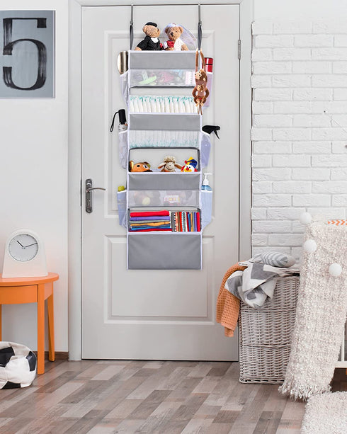ULG Over The Door Organizer with 4 Large Capacity Pockets and 6 Mesh Pockets, 33lb Capacity Closet Door Hanging Organizer, Nursery Organizers and Storage for Baby Kids Toys, Diapers Organizer