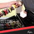 FLAFSTER KITCHEN Skewers for Grilling- 16" Long Flat BBQ Skewers with Push Bar- Shish Kabob Skewers - Stainless Steel Skewer Sticks for Camping - Wide Reusable Sword Skewers - 8 Pack with Storage Bag