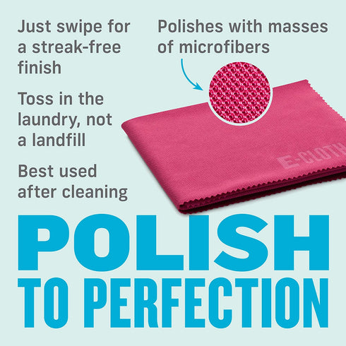 E-Cloth Glass & Polishing Cloths, Premium Microfiber Glass Cleaner, Great for Windows, Glass and Mirrors, Washable and Reusable, 100 Wash Guarantee, Raspberry Rose, 4 Pack