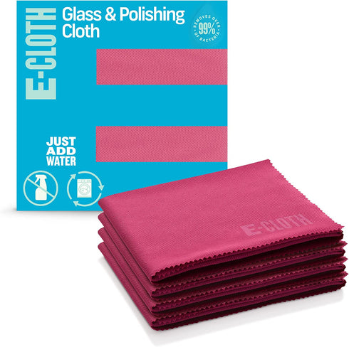 E-Cloth Glass & Polishing Cloths, Premium Microfiber Glass Cleaner, Great for Windows, Glass and Mirrors, Washable and Reusable, 100 Wash Guarantee, Raspberry Rose, 4 Pack