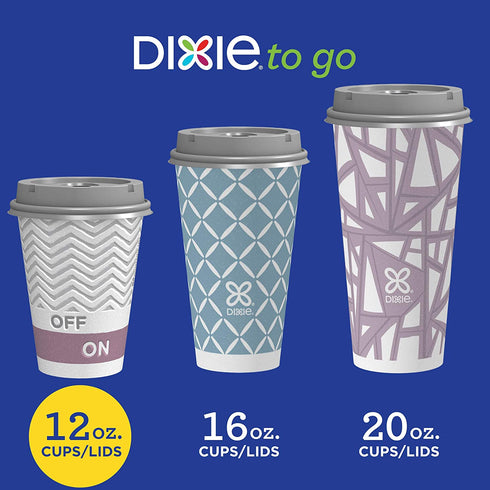 Dixie To Go Coffee Cups and Lids, 12 Oz, 26 Count, Assorted Designs, Disposable Hot Beverage Cups & Lids