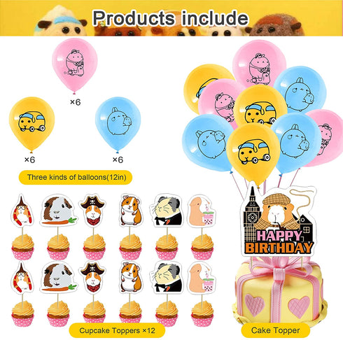 82 Pcs Guinea Pig Theme Birthday Party Decorations,Party Supply Set for Kids with 1 Happy Birthday Banner Garland , 13 Cupcake Toppers,50 Stickers ,18 Balloons for Party Decorations