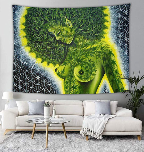 Beauty green marijuana weed leaf Wall Tapestry Hippie Art Tapestry Wall Hanging Home Decor Extra large tablecloths 50x60 inches For Bedroom Living Room Dorm Room
