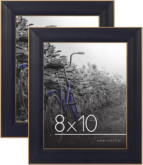 Americanflat 8x10 Rustic Black Picture Frame with Polished Glass - Horizontal and Vertical Formats for Wall and Tabletop - Pack of 2