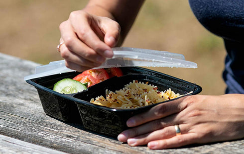 28oz (25 Sets)- Meal Prep Containers 2 Compartment With Lids- Lunch Containers, Food Prep Containers, Food Storage Bento Box, Portion Control | Stackable | Microwave | Dishwasher | Freezer Safe.