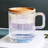 Glass Mugs, Iridescent Glass Coffee Mug with Lid, Glass Coffee Cups, Extra Large Glass Coffee Mug with lids, Clear Mugs for Coffee,12.5 Ounces, Bamboo Lid