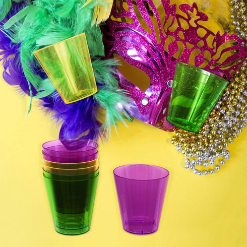 Party Essentials Hard Plastic Shot Glasses, 2-Ounce, Mardi Gras Mix, Box of 60