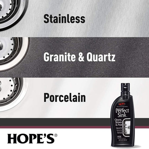 Hope's Perfect Sink Cleaner and Polish, Restorative, Water-Repellant, Removes Stains, Ideal for Brushed Stainless Steel, Cast Iron, Porcelain, Corian, Composite, Acrylic, 8.5 oz 2 Pack