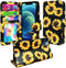 J.west Sunflower Wallet Case Compatible with iPhone 12 Pro Max 6.7", Yellow Vintage Floral Magnetic Leather Stand Wrist Strap 4 Card Holder ID Slots Pocket Flip Phone Case Cover for Women Girls