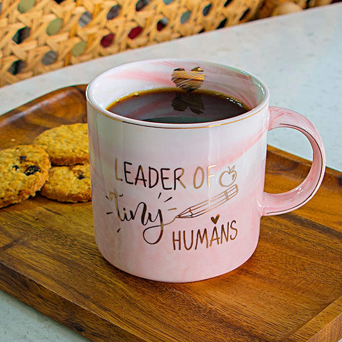Vilight Teacher Appreciation Gifts for Women - Leader Of Tiny Humans Teacher Mug - Pink Marble Coffee Cup 11 Oz