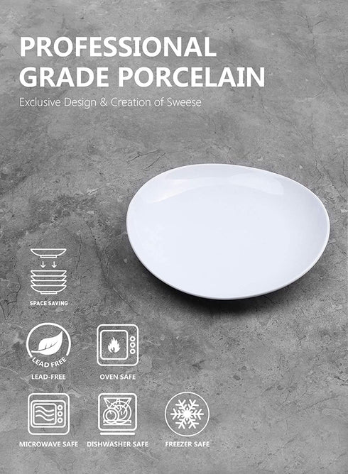 Sweese 151.001 Porcelain Dessert Salad Plates - 7.8 Inch - Set of 6, White