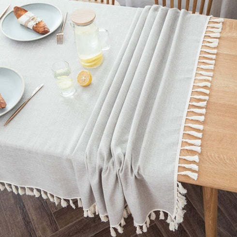Textured Fabric Table Cloth Waterproof Heavy Weight Cotton Linen Fabric Dust Proof Table Cover for Kitchen Dinning Tabletop Decoration(54" x 102" Rectangular-Beige Texture)