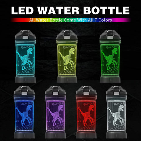 Light Up Dinosaur Water Bottle with Color Changing Night Light- 14 OZ Tritan BPA Free Eco-Friendly - Cute Velociraptor Kids Drinking Cups Gift for School Boy Girl Child Christmas Holiday