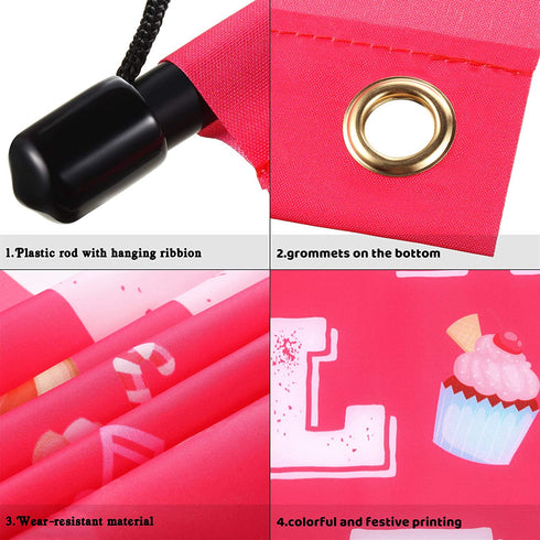 Boao 2 Pieces Valentine's Day Banners Valentine Door Porch Signs Hanging Heart Streamers Pink Valentine's Day Wall Decoration Party Supplies for Valentine's Day Indoor Outdoor Use