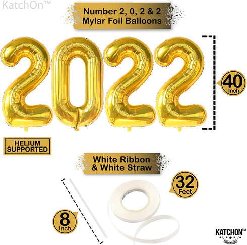 Giant Gold 2022 Balloons Numbers - Large 40 Inch, Graduation Balloons 2022 Foil with Pompoms | Black and Gold Graduation Decorations | Graduation Party Decorations 2022 | Class of 2022 Decorations