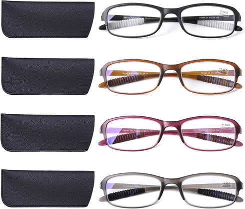 DOOViC 4 Pack Computer Reading Glasses Blue Light Blocking Anti Eyestrain Flexible Lightweight Readers for Women Men 2.0 Strength