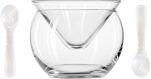 Glass Caviar Chiller Server Set with 2 Pieces Mother of Pearl Caviar Spoon, Usually Used for Caviar, Liquor,Cocktail Chiller, Ice Cream, Restaurant Serving