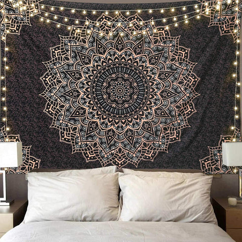 Black Golden Mandala Tapestry Wall Hanging Psychedelic Wall Tapestry Aesthetic Indian Hippie Wall Decor Bohemian Wall Art Boho Home Decoration for Bedroom,Living Room,Dorm
