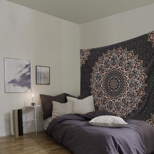 Black Golden Mandala Tapestry Wall Hanging Psychedelic Wall Tapestry Aesthetic Indian Hippie Wall Decor Bohemian Wall Art Boho Home Decoration for Bedroom,Living Room,Dorm