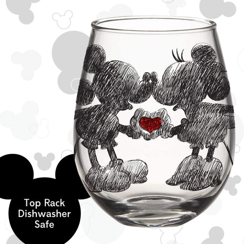 Silver Buffalo Disney Mickey and Minnie Classic Heart Glitter Stemless Glass, 20-Ounce
