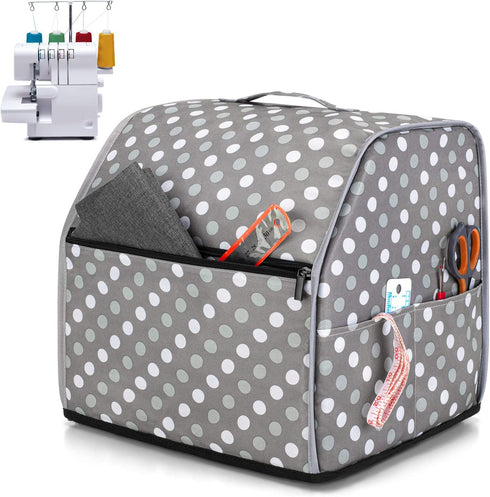 Luxja Serger Machine Cover with Storage Pockets, Serger Cover for Most Standard Sergers, Overlock Machine Cover (Compatible with Singer and Brother Serger Machine), Gray Dots