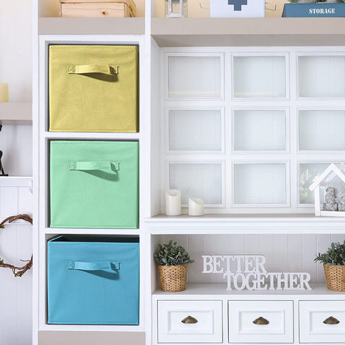 Sorbus® Foldable Storage Cube Basket Bin - Great for Nursery, Playroom, Closet, Home Organization (Multi - Blue, Light Green, Yellow, 6 Pack)