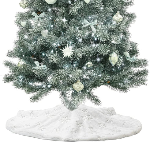 TOBEHIGHER Christmas Tree Skirt - Perfect for Christmas Decorations Indoor Outdoor, 36 Inches Large Snowy White Faux Fur Double Layers Tree Skirt, Soft Thick with Silver Snowy Pattern