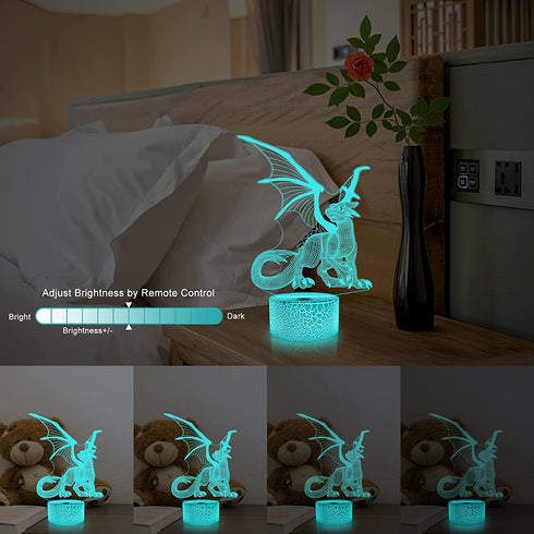 Lampeez Kids 3D Dragon Night Light Optical Illusion Lamp with 16 Colors Remote Control Changing Birthday Xmas Valentine's Day Gift Idea for Boys and Girls