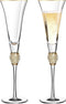 2 Pieces Rhinestone Champagne Flutes Wedding Toasting Glasses 7 Oz Rim Diamond Wine Glasses Long Stem Glassware for Wedding, Parties, Anniversary Supplies (Gold)