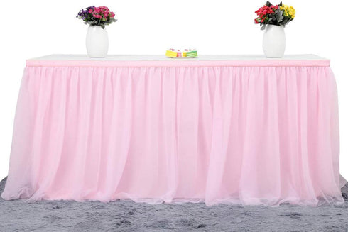 Suppromo 6ft Pink Tulle Table Skirt for Rectangle or Round Tables Tutu Table Skirt for Baby Shower Girl Gender Reveal Unicorn Birthday Party Cake Dessert Table Decorations (L6(ft)*H 30in)