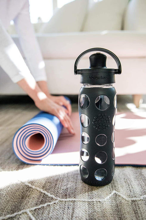 Lifefactory 22-Ounce Glass Water Bottle with Active Flip Cap and Protective Silicone Sleeve, Optic White