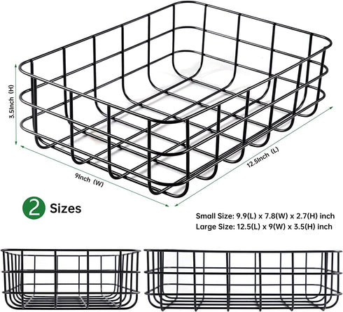 Tymvic Wire Baskets for Storage Pantry Black(12.5x9x3.5inch) Set of 2 Metal Bins Storage Baskets for Pantry Organization and Storage,Metal Basket for Living Room,Bedroom,Kitchen,Bathroom,Pantry Room