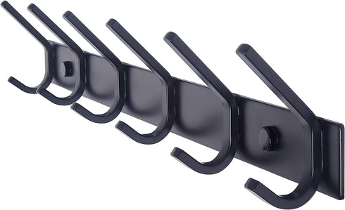 WEBI Coat Rack Wall Mounted,17-1/8 Inch Coat Hooks for Hanging Coats,Heavy Duty Metal Hook Rack Rail with 6 Double Dual Hooks Coat Hanger Wall Mount for Purse Clothes Jacket Backpack Entryway,Black