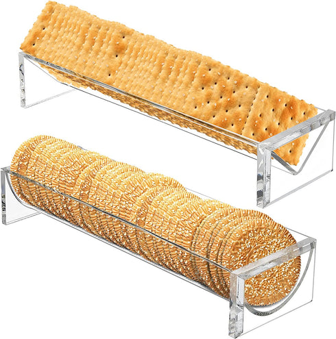 Clear Cracker Serving Tray, Set of 2, Plastic Food Serving Trays Server Holder, Cracker Appetizer Serving Platter for Party (Round & Square)