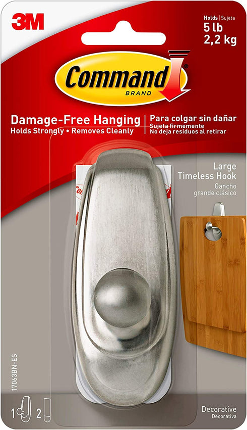 Command 17063BN Timeless, Large, Brushed Nickel, 1 (17063BN-ES) Wall Hooks